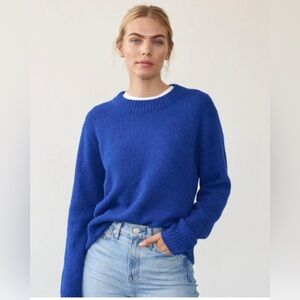 $290 Ayr The Kickback Alpaca Merino Wool Women Blue Sweater S Fisherman Luxury